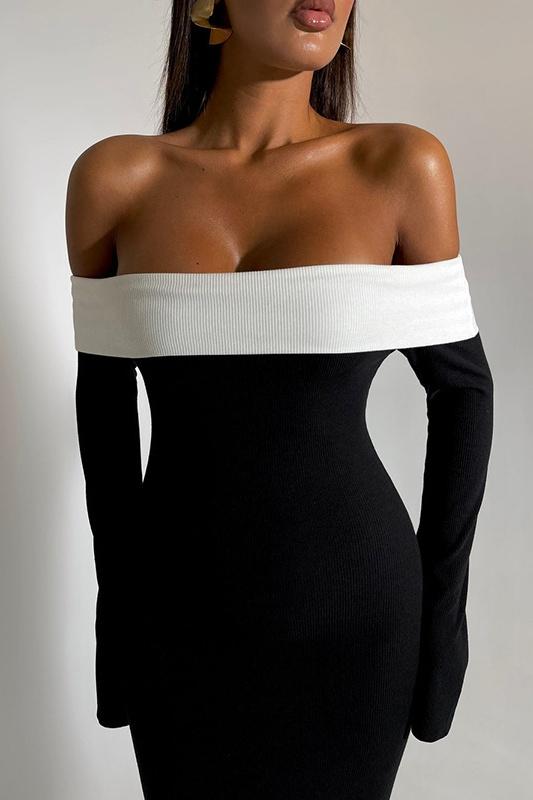 Aeris Off-shoulder Maxi Strikket Kjole