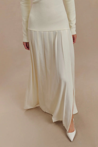 Strikket Off Shoulder Maxikjole - Elfenben