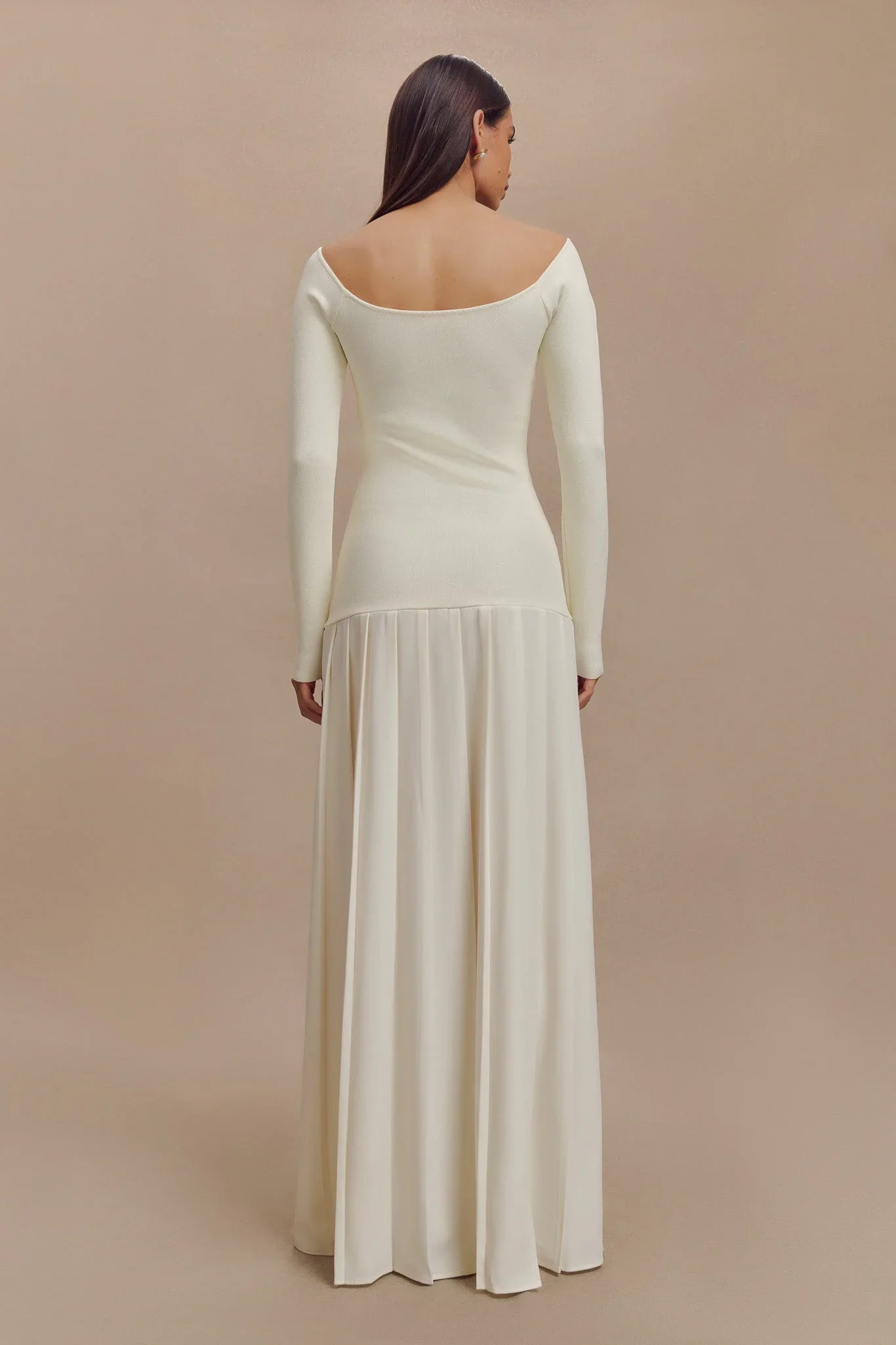 Strikket Off Shoulder Maxikjole - Elfenben