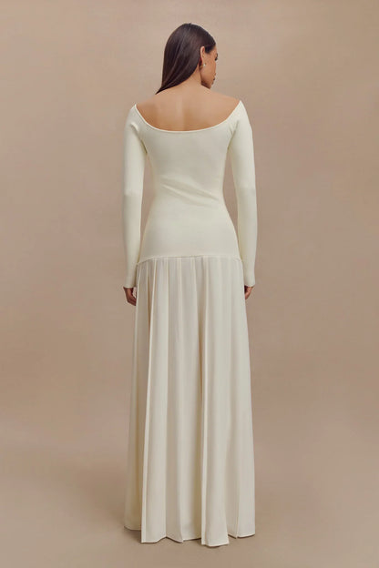 Strikket Off Shoulder Maxikjole - Elfenben