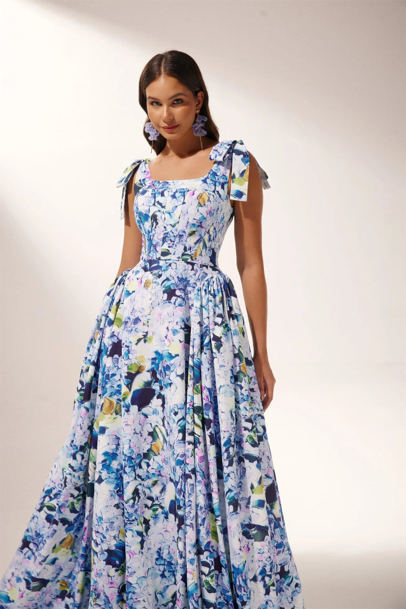 Kacey Hydrangea Printed Strap Maxikjole